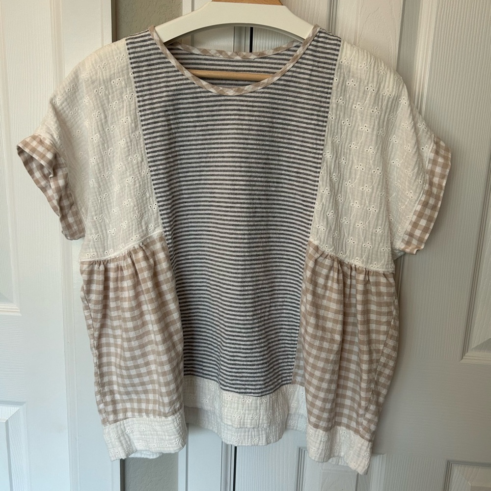 Handmade linen look/eyelet blouse